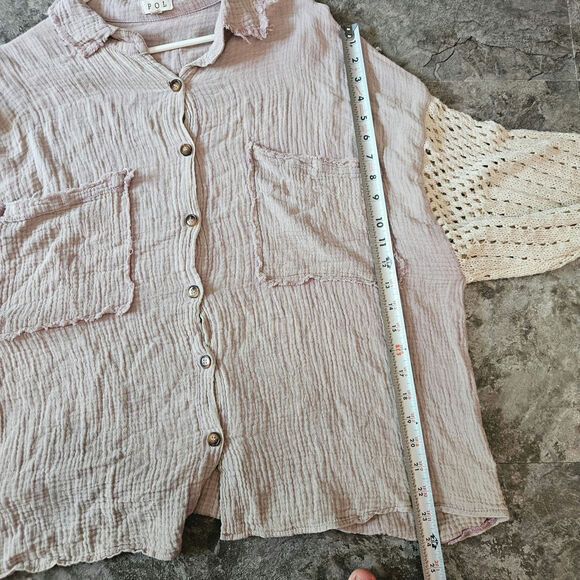 POL Boho Festival Crotchet Sleeve Oversized Button Down Top Size S - Picture 5 of 7